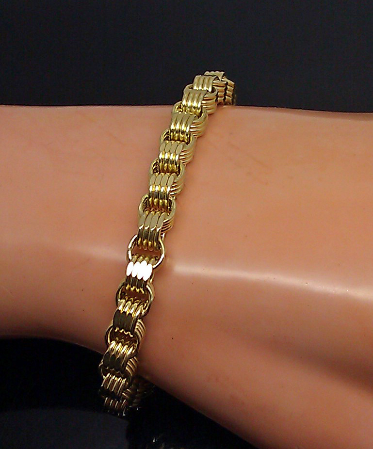 Real 10K Yellow Gold Byzantine Box Link Bracelet 9″ Long 6.5mm