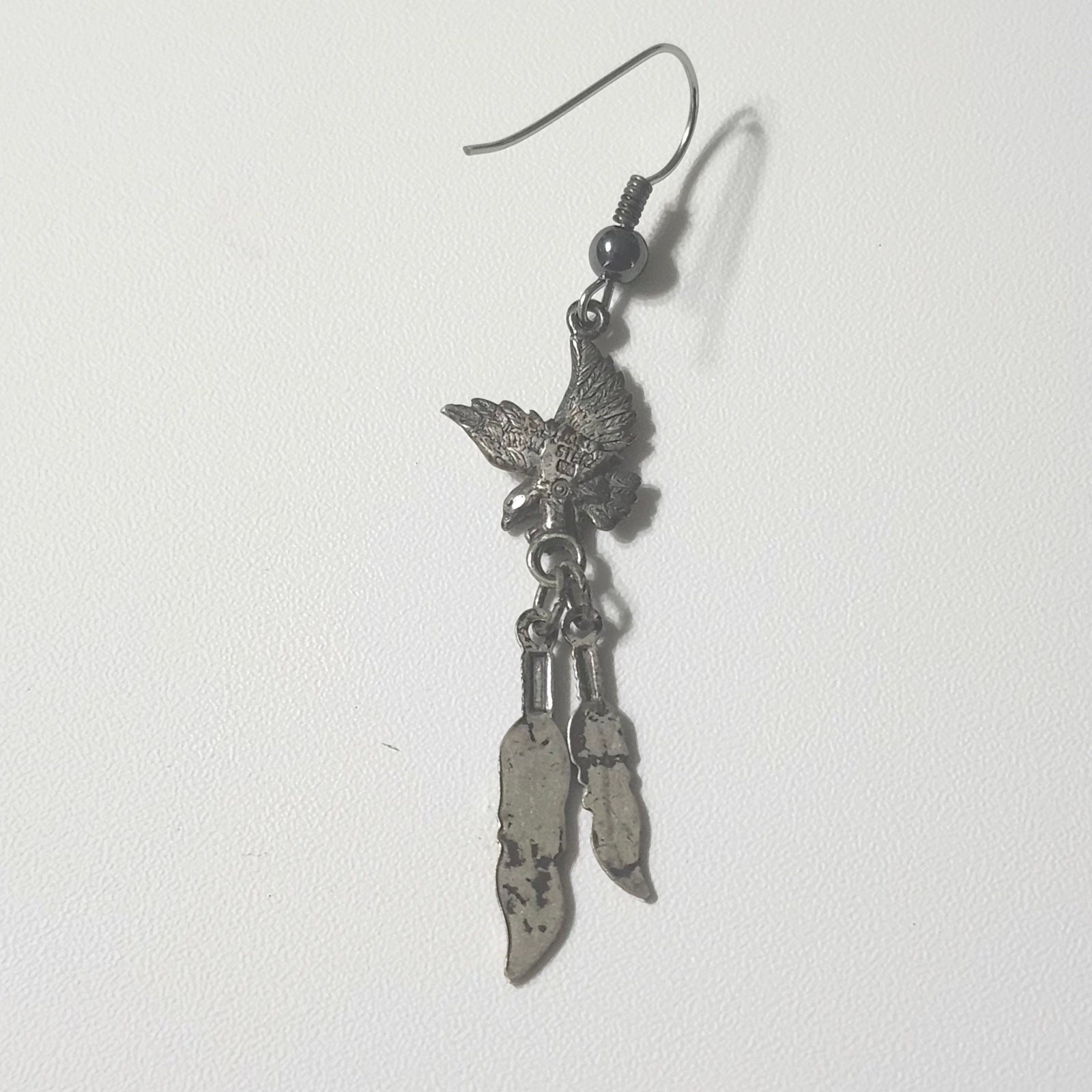 Sterling Silver Eagle Feather Dangle Earrings Bird Western Hook Pierced 5.59g