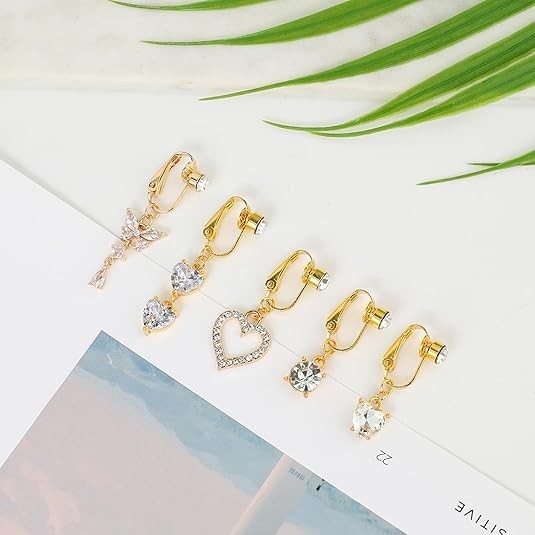 5Pcs Fake Belly Ring Clip on Surgical Steel Faux Dangle Button Gold/Silver