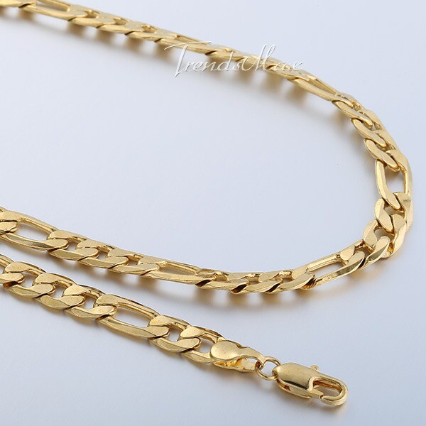 6MM 22″ MENS Boys Yellow Gold Filled Figaro Chain Necklace Fashion New Gift