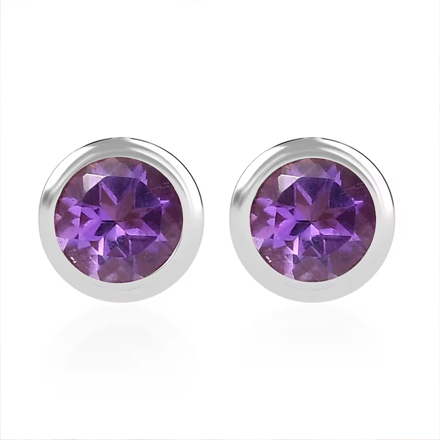 D’Joy Poke Free Amethyst 0.50 ctw Stud Earrings in Rhodium Plated Sterling