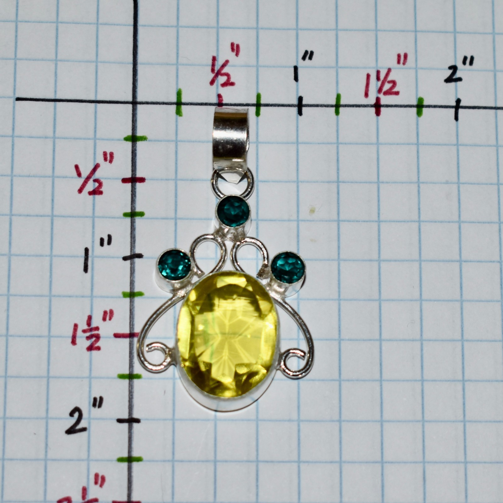Lemon Yellow & Aqua Quartz Gemstone Handcrafted Sterling Silver Pendant 7.36 gm