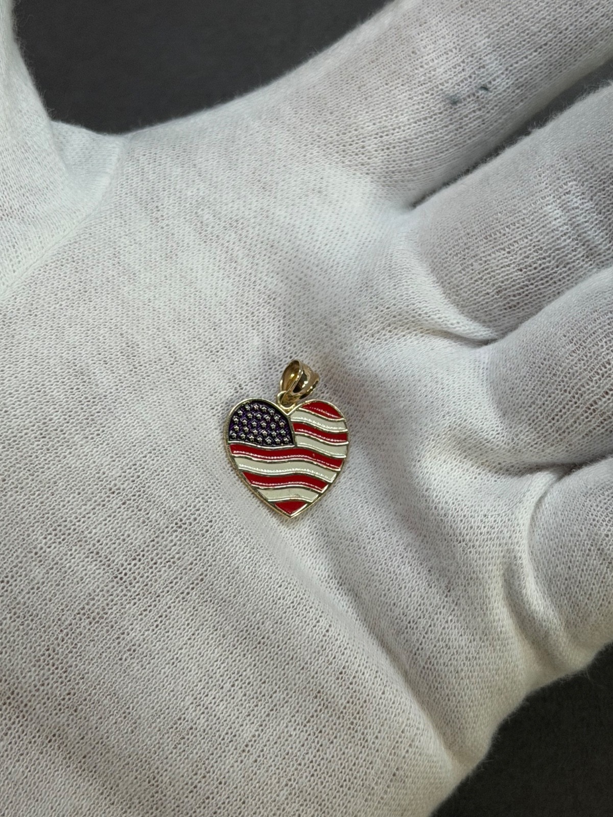 VTG RCI 10k Yellow Gold Double Sided Heart Flag God Bless America Pendant – RARE