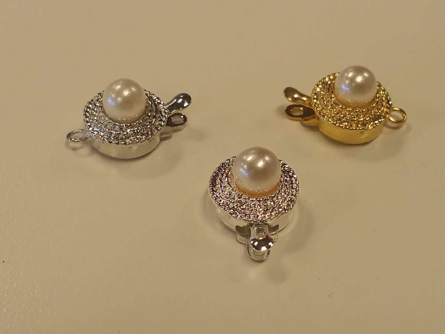 Brass / Alloy Box Clasp with pearl bead, Brass/Alloy, Nickel Free, 18x11x9mm