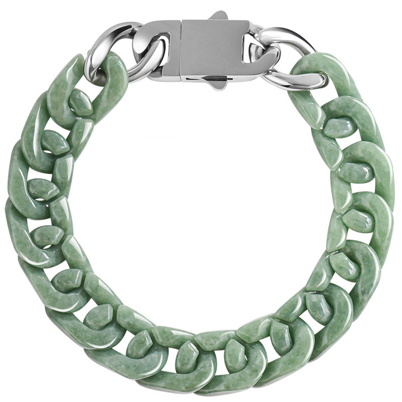 Real Natural Grade A Green Jadeite Jade 4mm Cuban Curb Link Bracelet 5.9-9.4in L