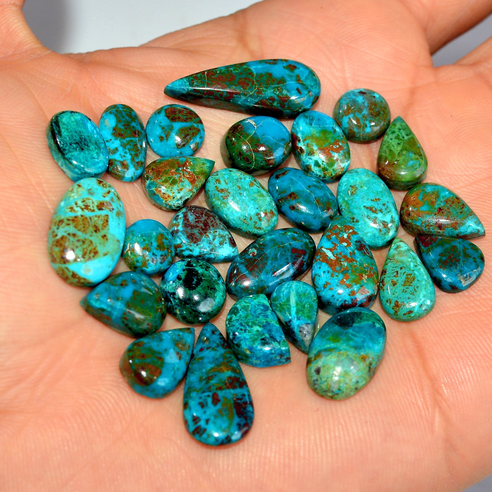 25 Pcs 102 Cts Natural Chrysocolla Cabochon Loose Gemstone Lot 23×8 6x6mm #17801