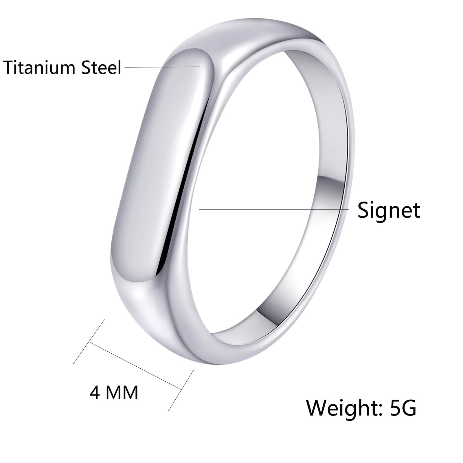 Mens Square Signet Rings Pinky Thumb Biker Ring for Men High Polished Plain W…