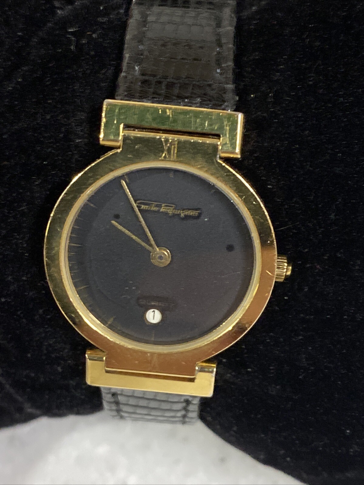 Vintage ladies Emile pequignet French Black And Gold Watch 25mm New Battery