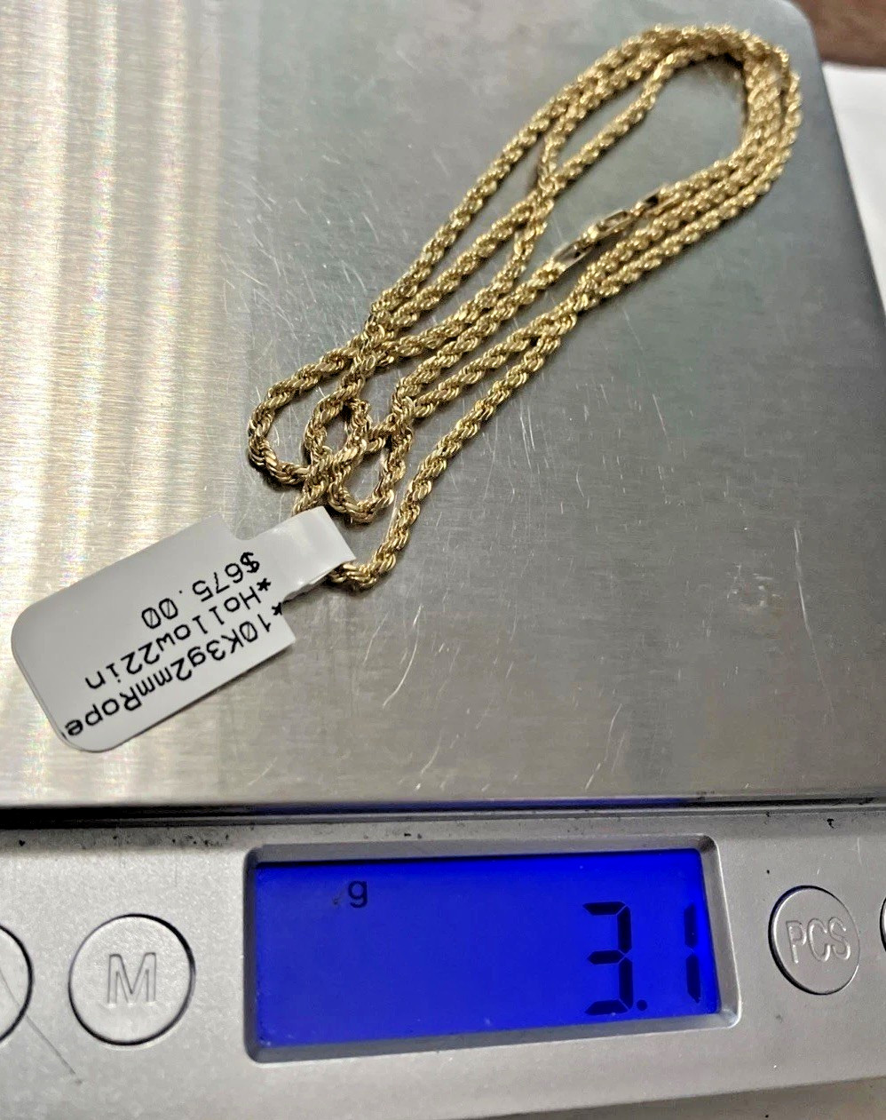 10kt Real Gold Rope Chain 3Grams 2mm 22” GND Brand New with Tag 10K
