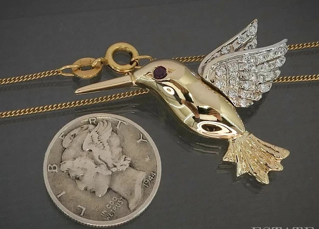 1Ct Round Cut Real Moissanite Hummingbird Pendant Necklace 14K YellowGold Plated