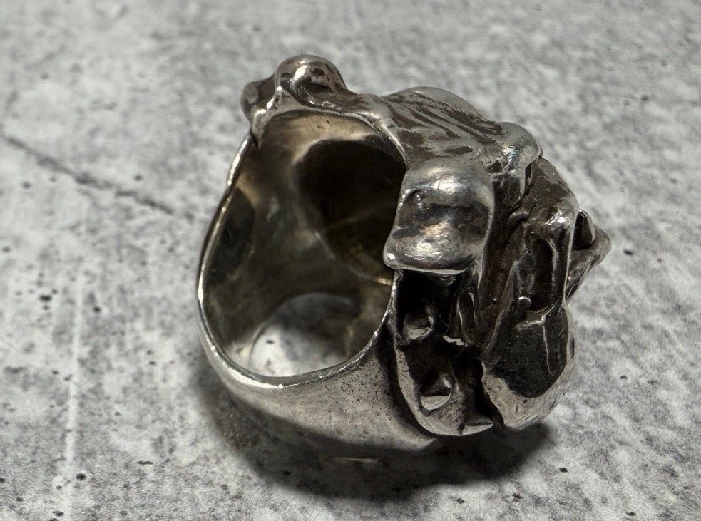 VINTAGE CRAZY PIG DESIGNS Sterling Silver BULLDOG Ring 40g London Hallmarked JAS