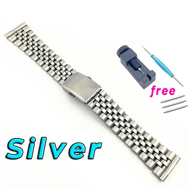 Double Deployant Piece Steel 5 Rows Watch Band 18mm 20mm 22mm Strap Belt & Tool