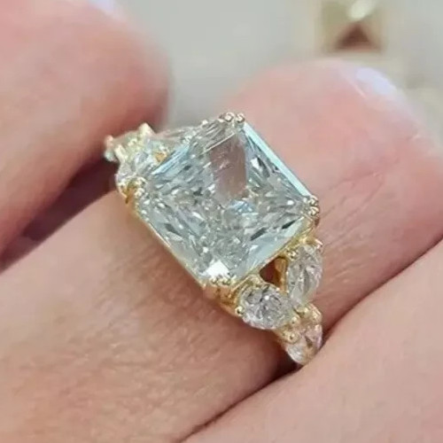RARE 5.30 Ct Certified Asscher Cut Natural White Diamond Ring Yellow Gold Finish