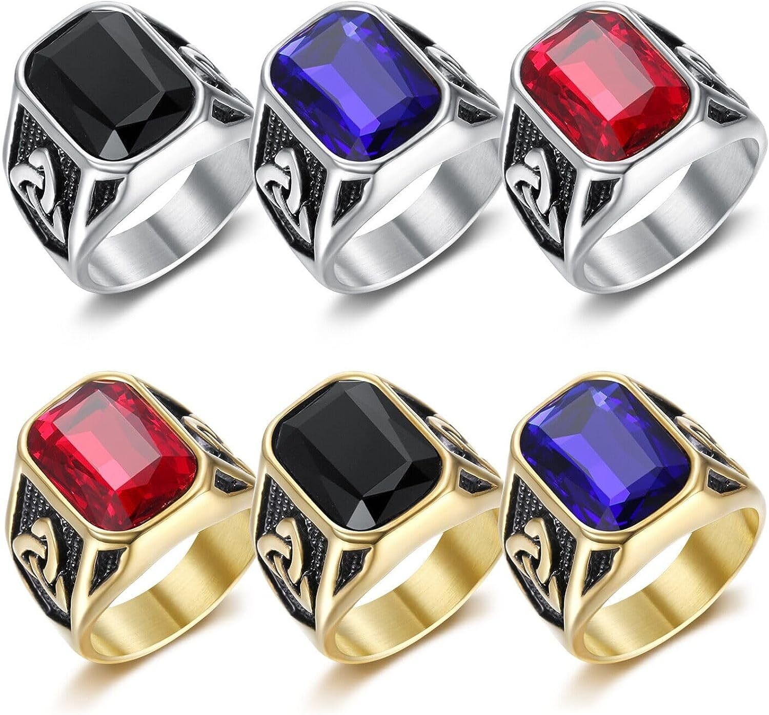 Creative Cool Personality Men’s Red Gem Ring Viking Titanium Steel Trend Jewelry
