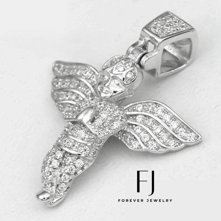 Women’s 925 Sterling Silver,Angel Prayer Bling CZ Mini Pendant.Unisex + Box