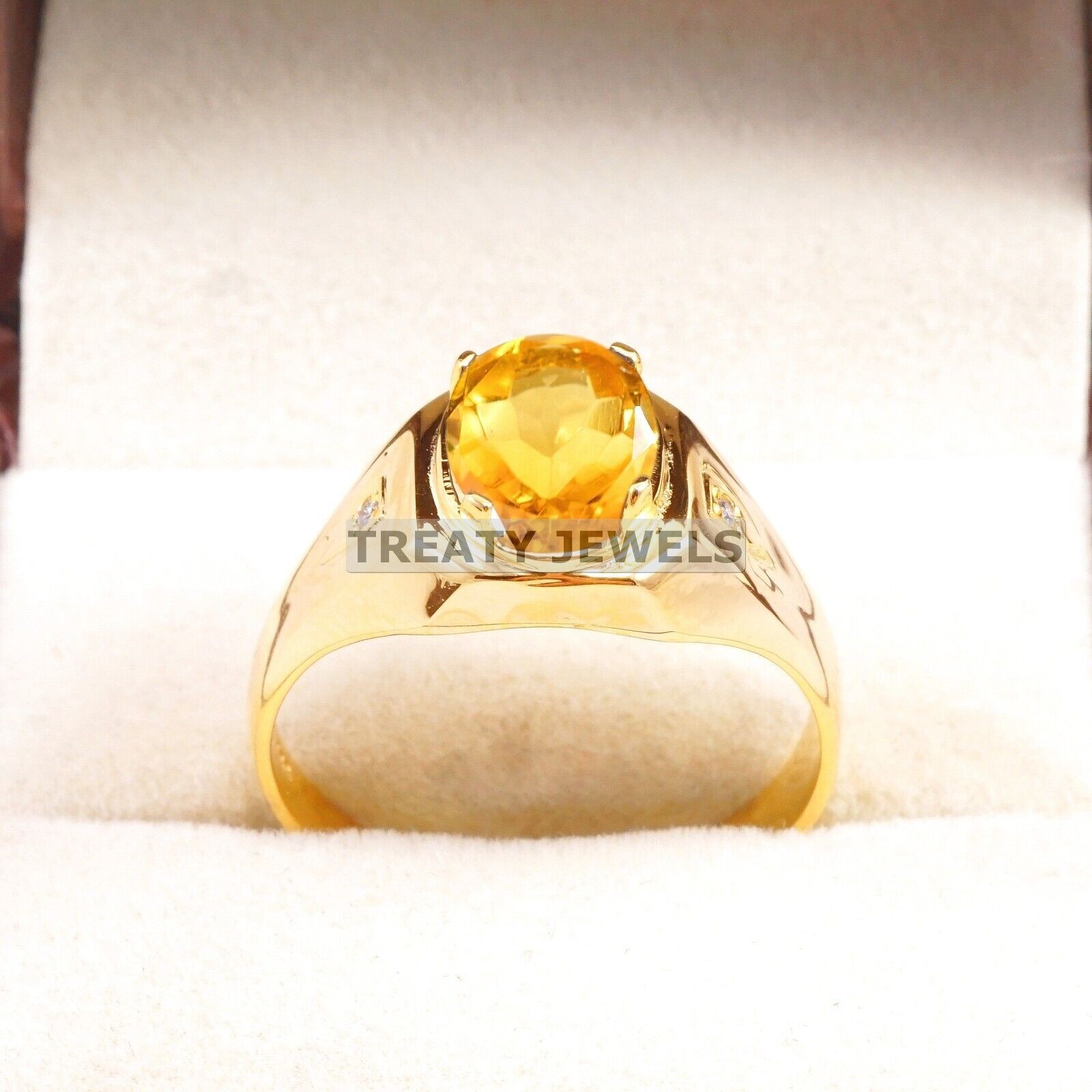 Citrine Oval Cut With 925 Sterling Silver Gold Plated Ring For Men’s #A961