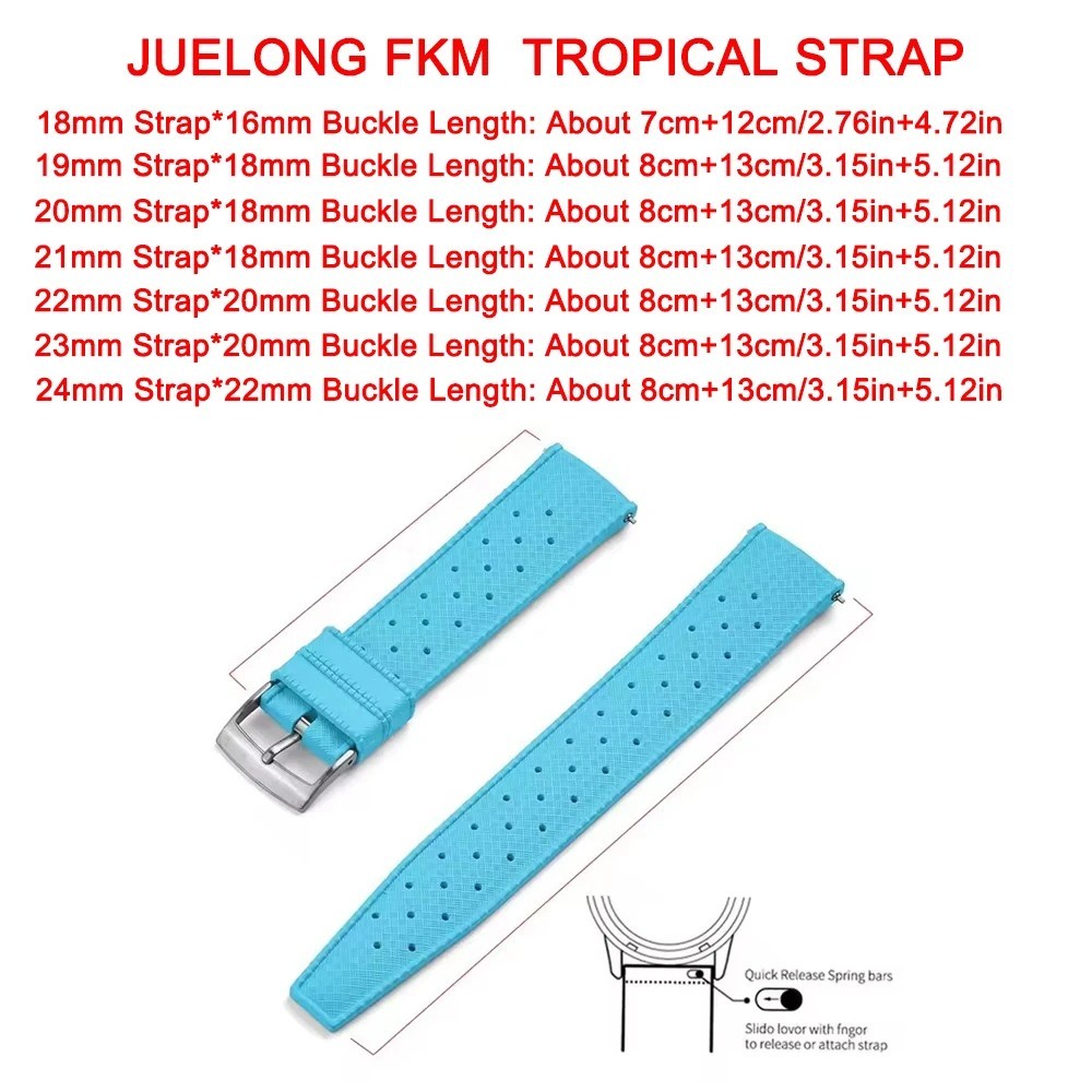 Premium FKM Rubber Watch Strap 20mm 22mm Quick Release Tropical Watch Band
