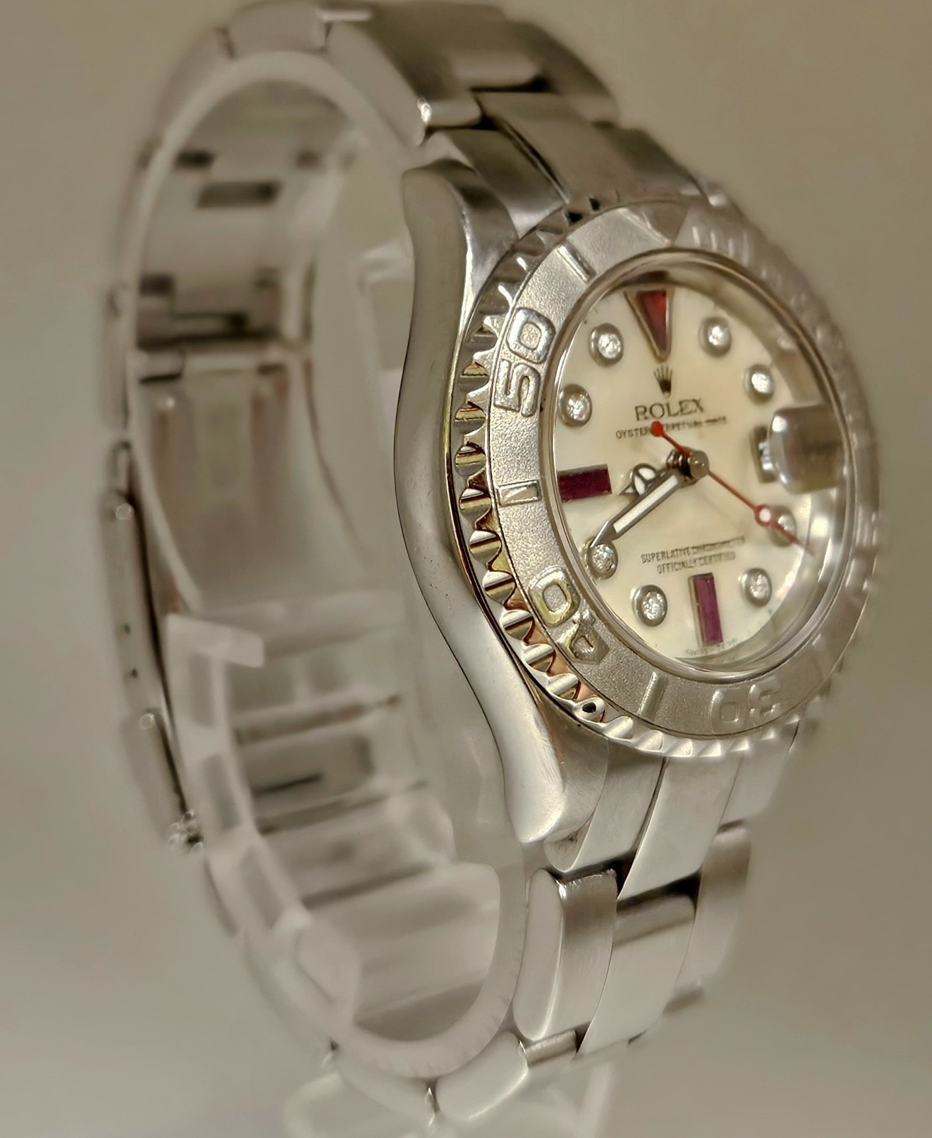 Rolex Yacht Master Lady Stainless Steel Watch Platinum Dial & Bezel 29mm 169622