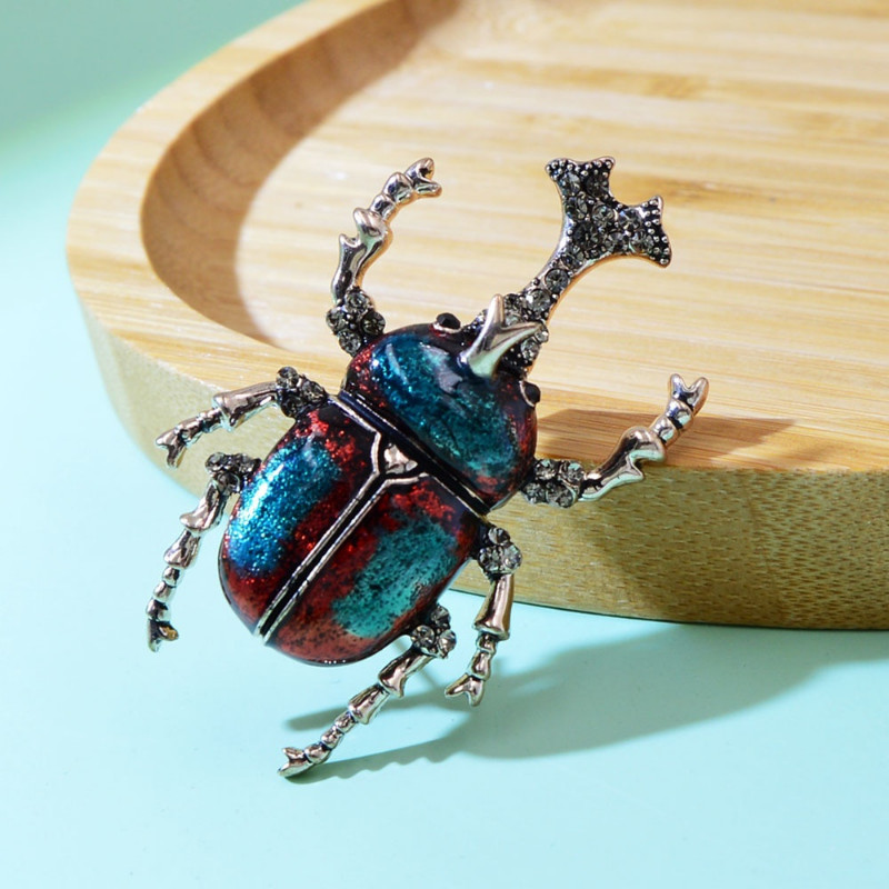 Rhinestone Bug Brooches For Women Enamel Beetle Pin Vivid Insect Brooch