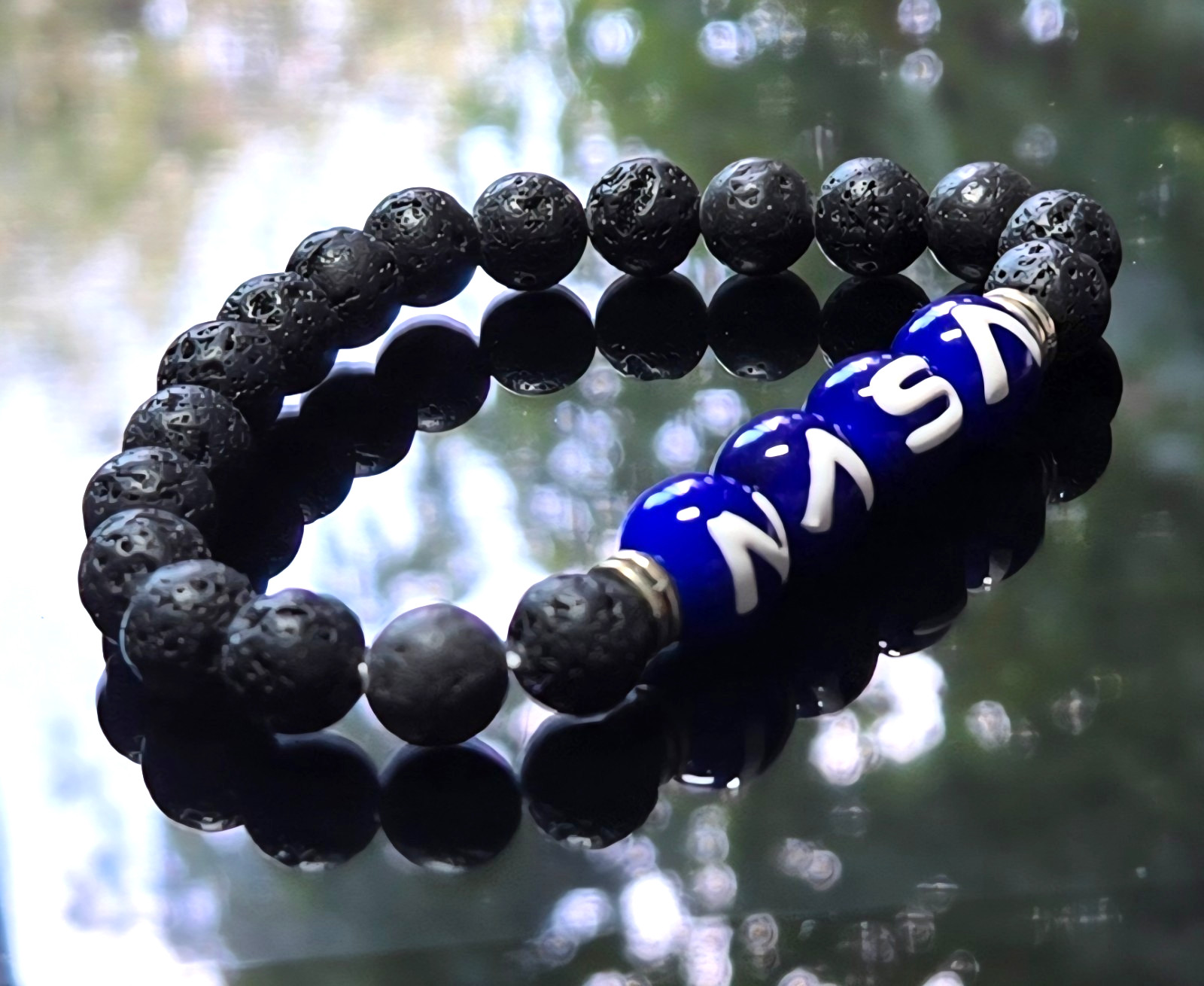 NASA Bracelet Astrology Science Fan Handmade Lava Beaded Stretch Bracelet