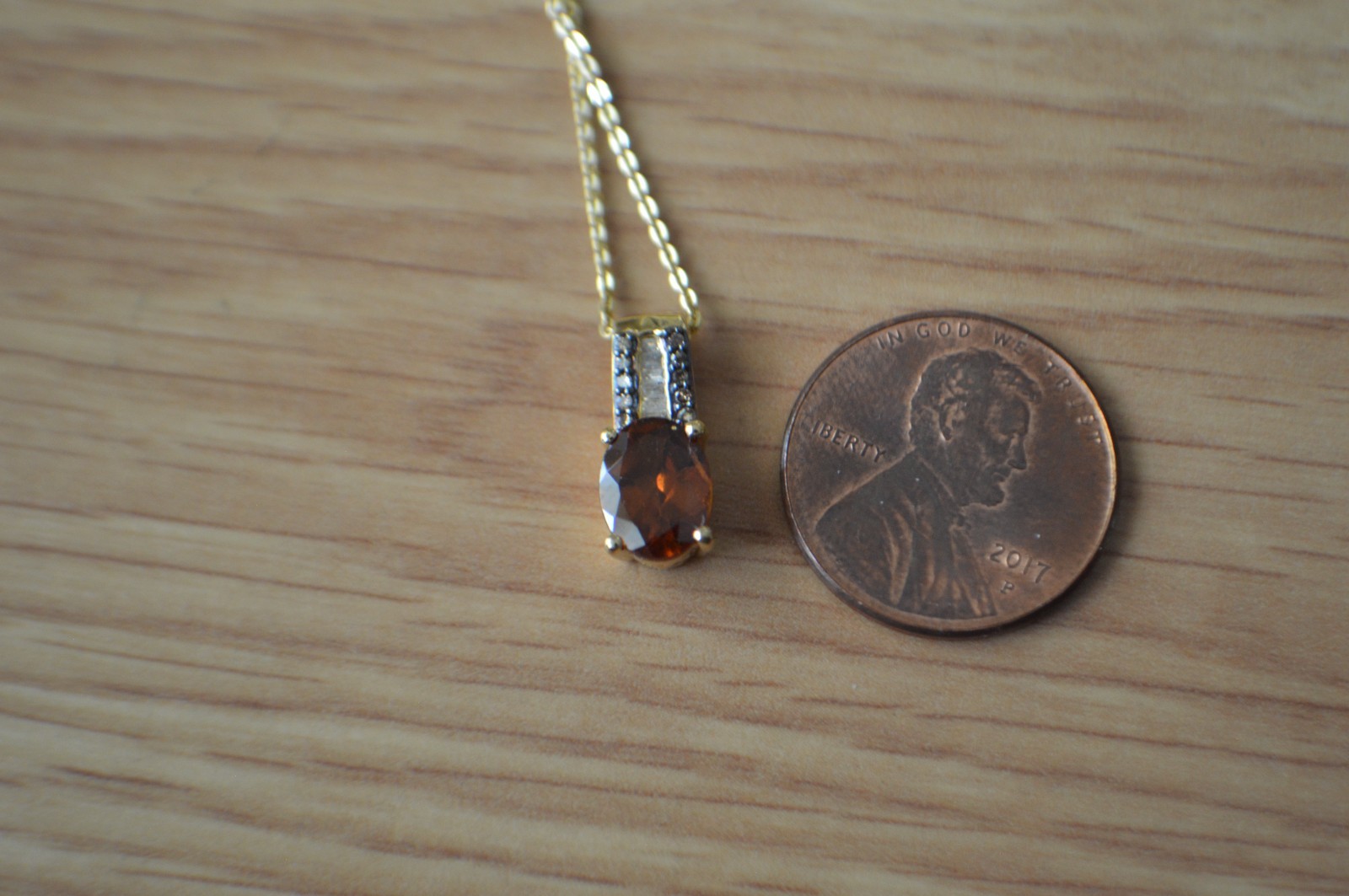 2.00ct Hessonite Garnet / Diamond Pendant with 20″ Chain 18k YG over Fine Silver