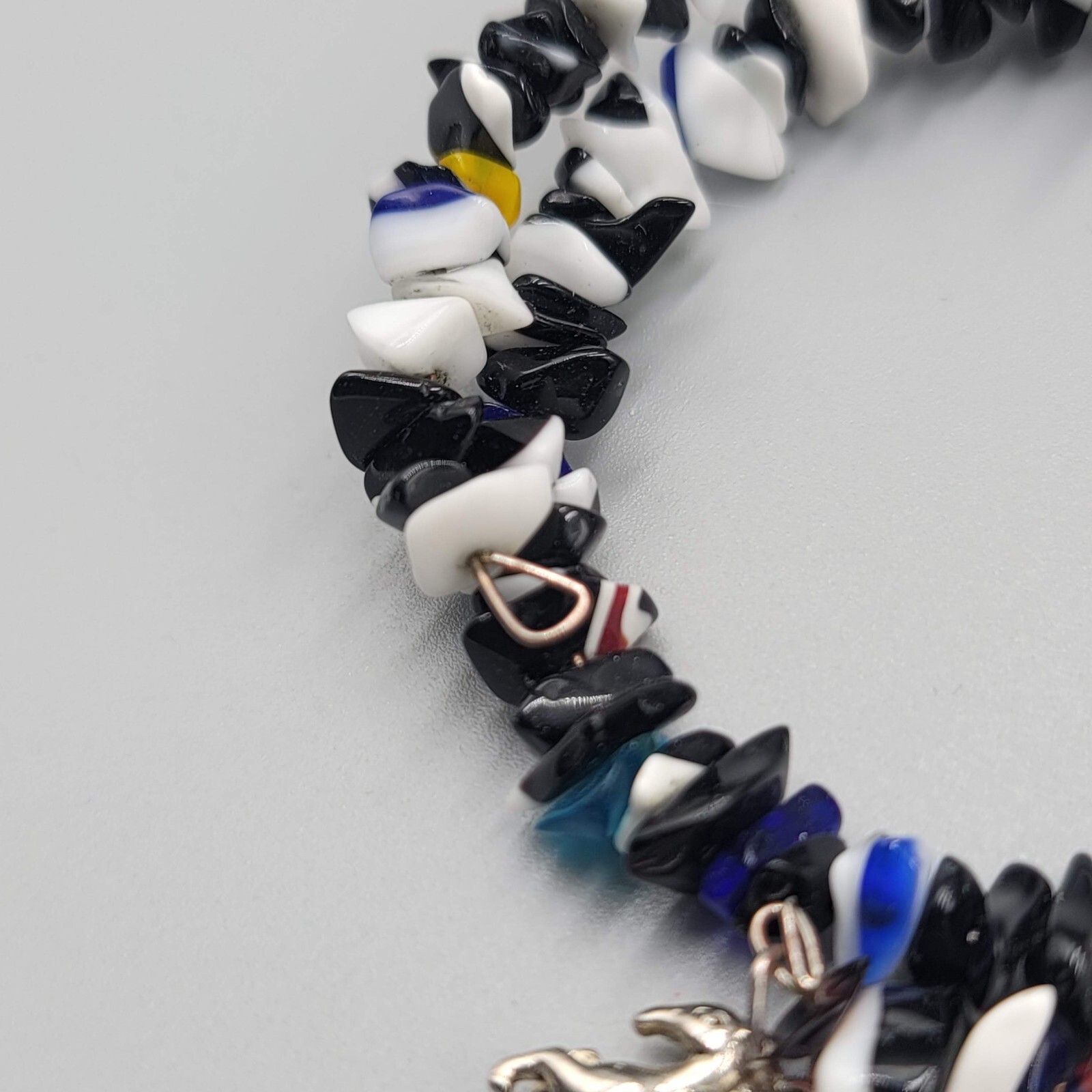 Memory Wire Bracelet Black White Yellow Red Art Glass Beads Pegasus Charm