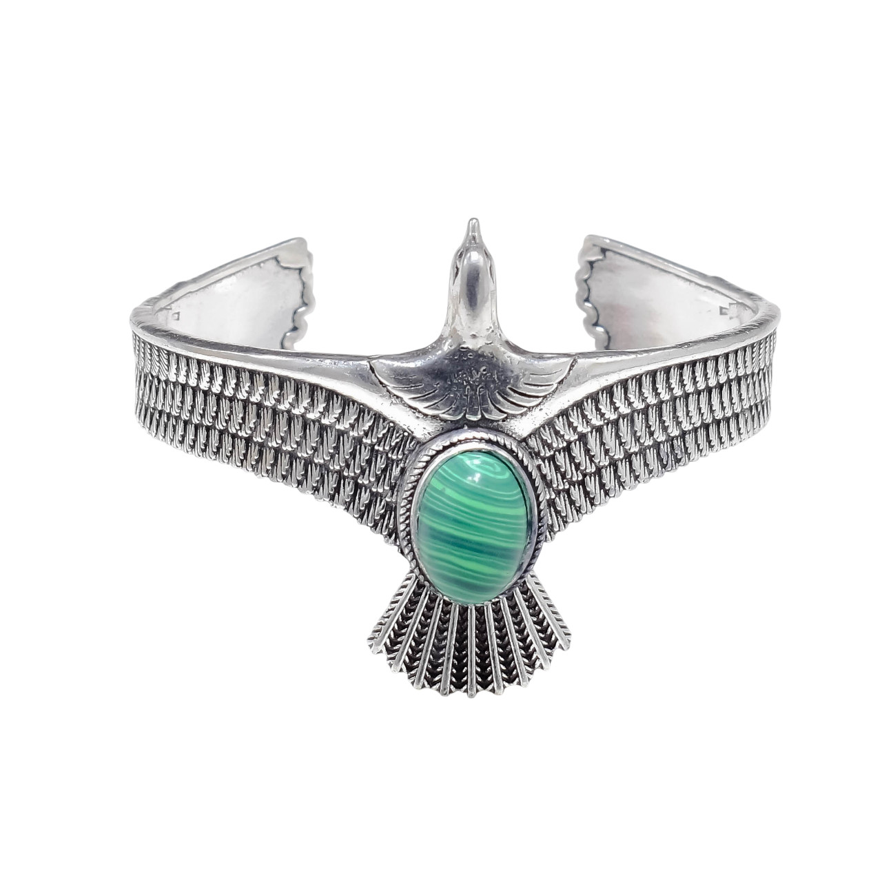 925 Sterling Silver Eagle Bracelet Malachite Stone Wildlife Unisex Cuff Bangle