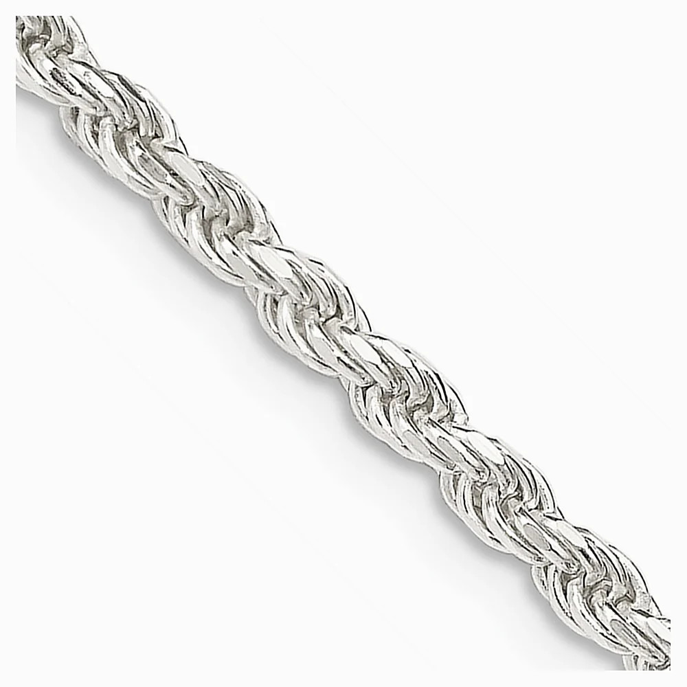 Sterling Silver 2.75mm Diamond-Cut Rope Chain Necklace 16″-36″