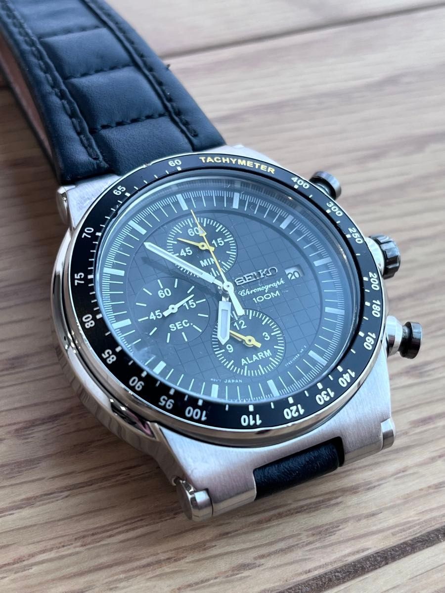 Working Excellent condition Rare model SEIKO Chronograph 7T62 0GX0 Black dial Ta