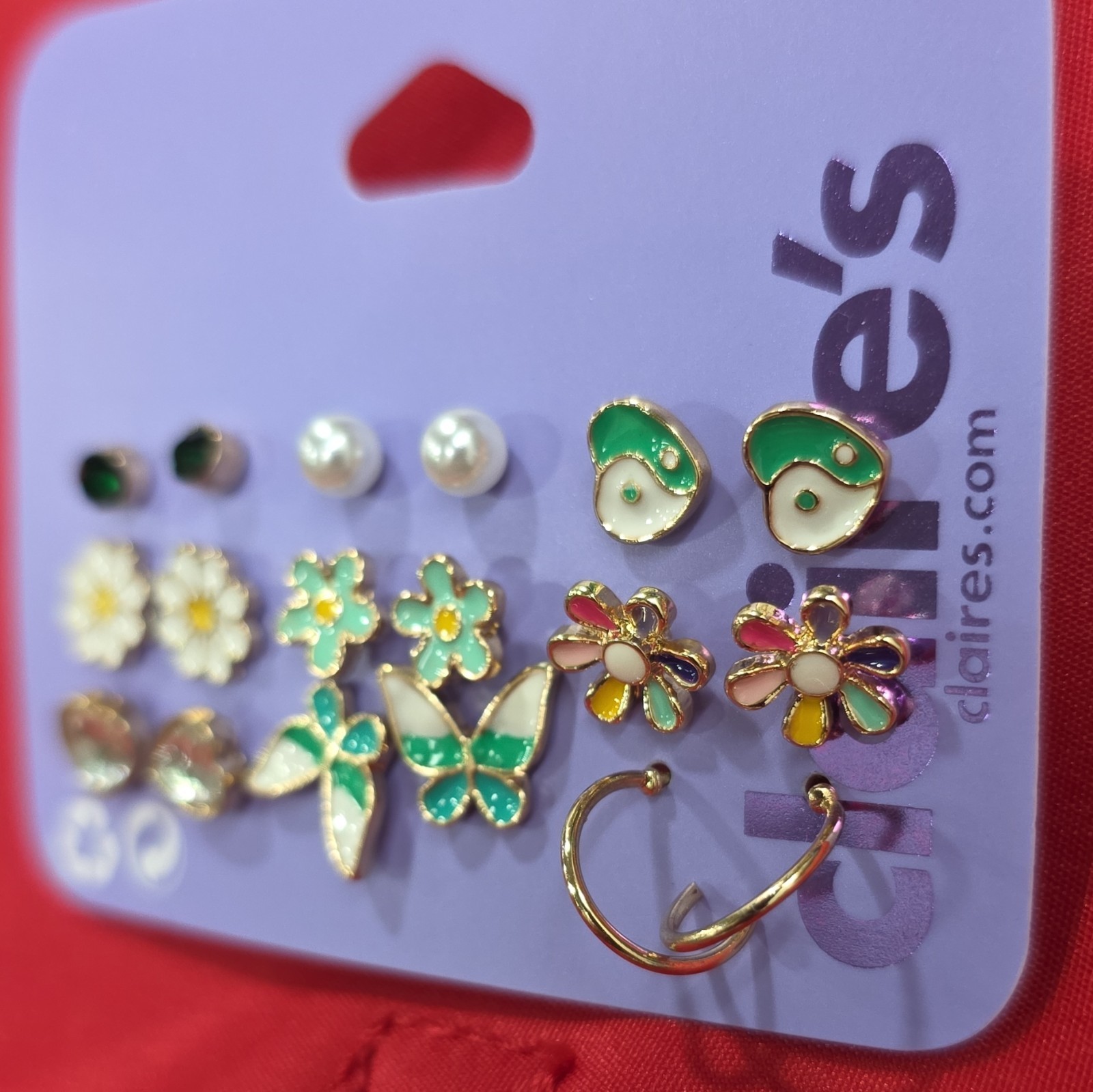 Claire’s Multicolor Enamel Stud Earrings Set Pearl & Crystal Flower Butterfly