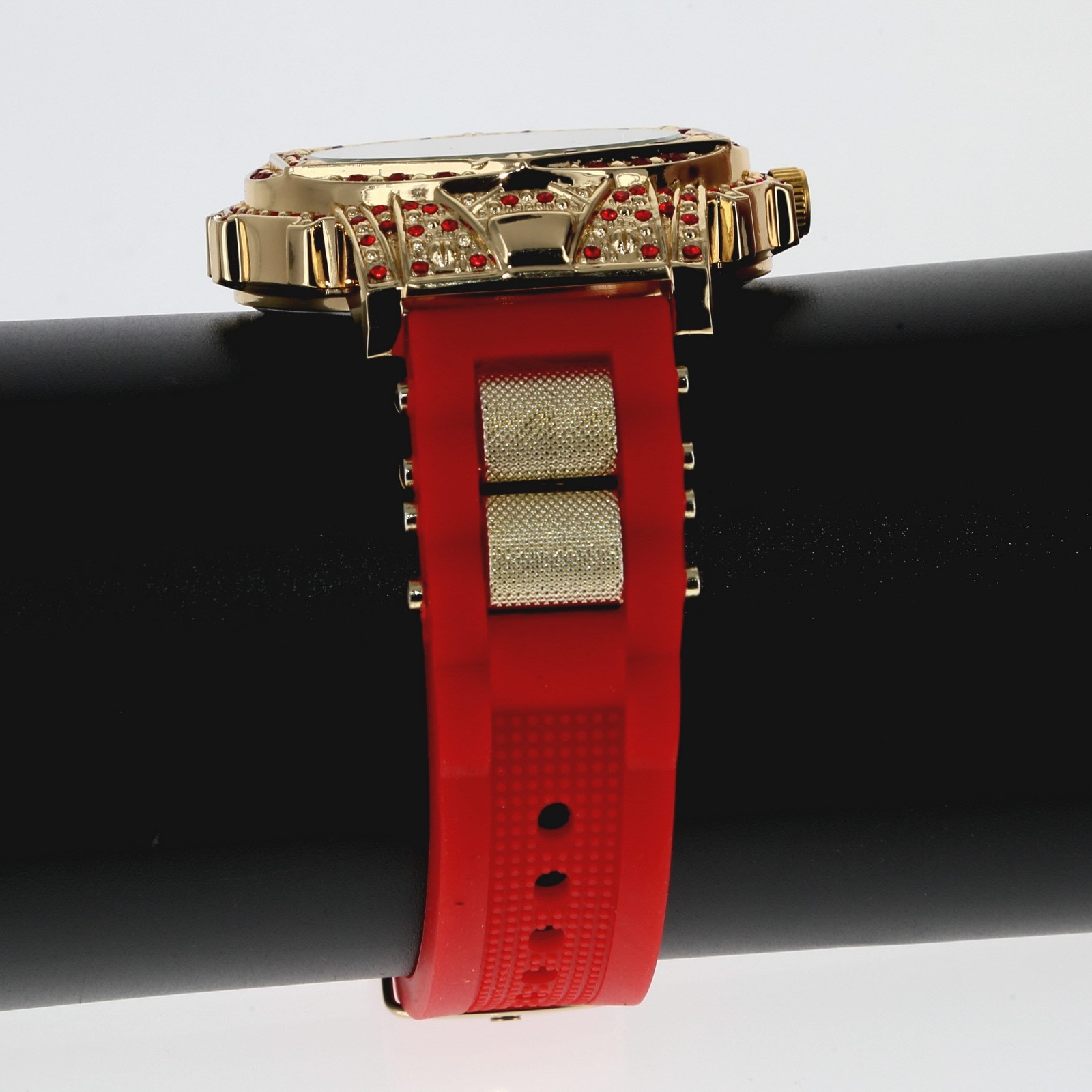 Montres Carlo Men’s Hip Hop rapper Red Stones Gold Finish Clubbing Luxury Watch