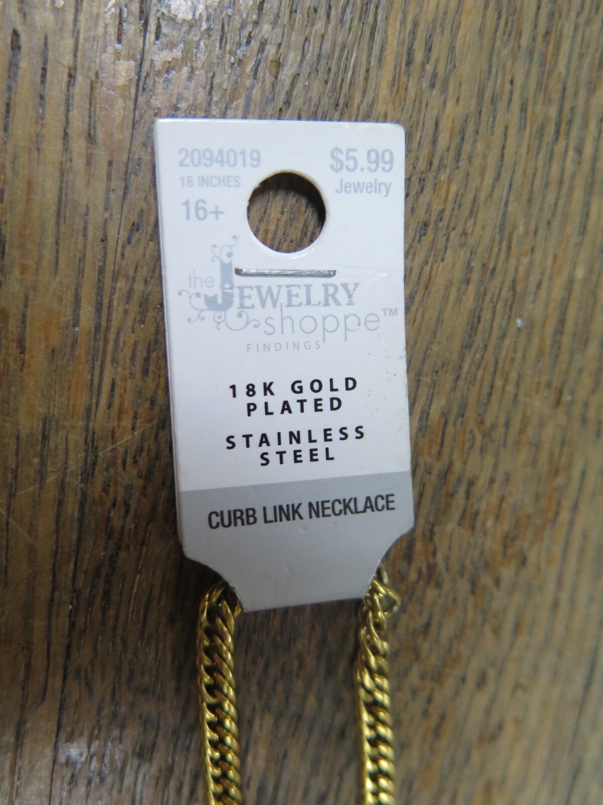 NEW! The Jewelry Shoppe 18K Gold Plated STAINLESS STEEL CURB LINK NECKLACE