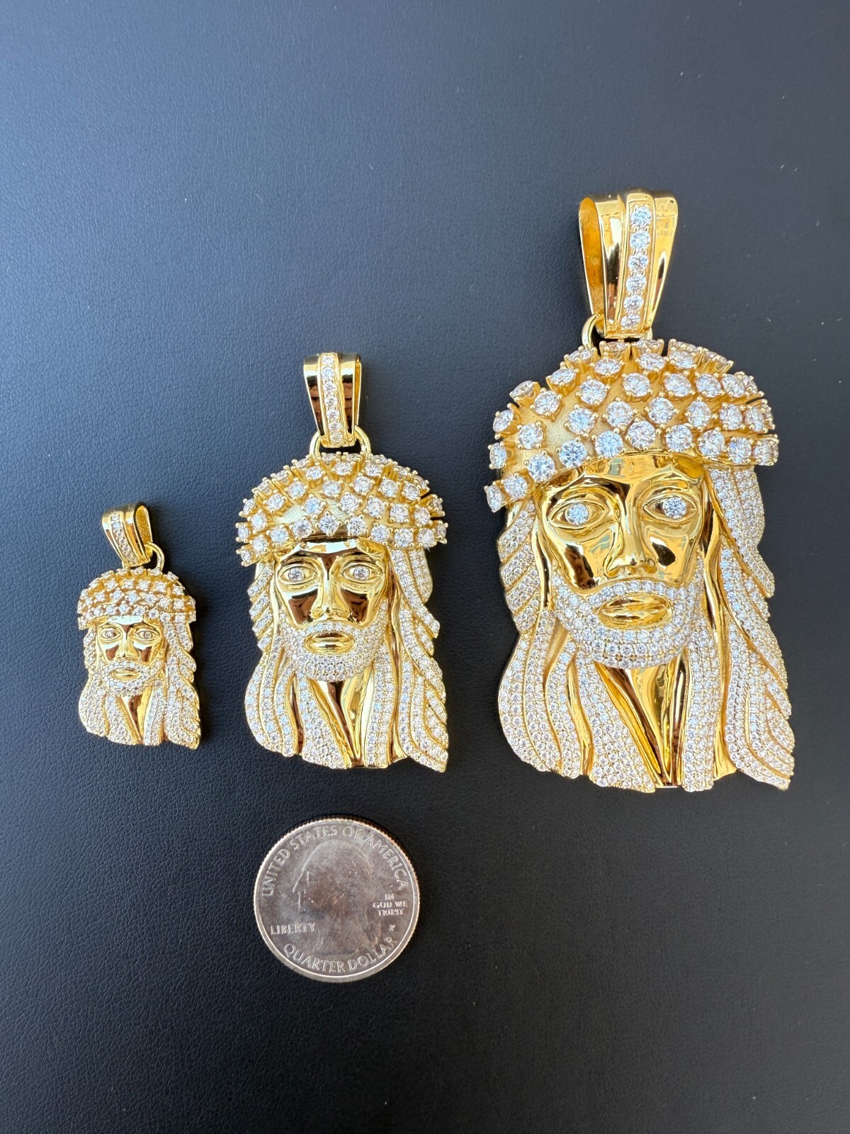 Real MOISSANITE Kufi Jesus Piece Biggie Smalls Tito Pendant 14k Gold Over Silver
