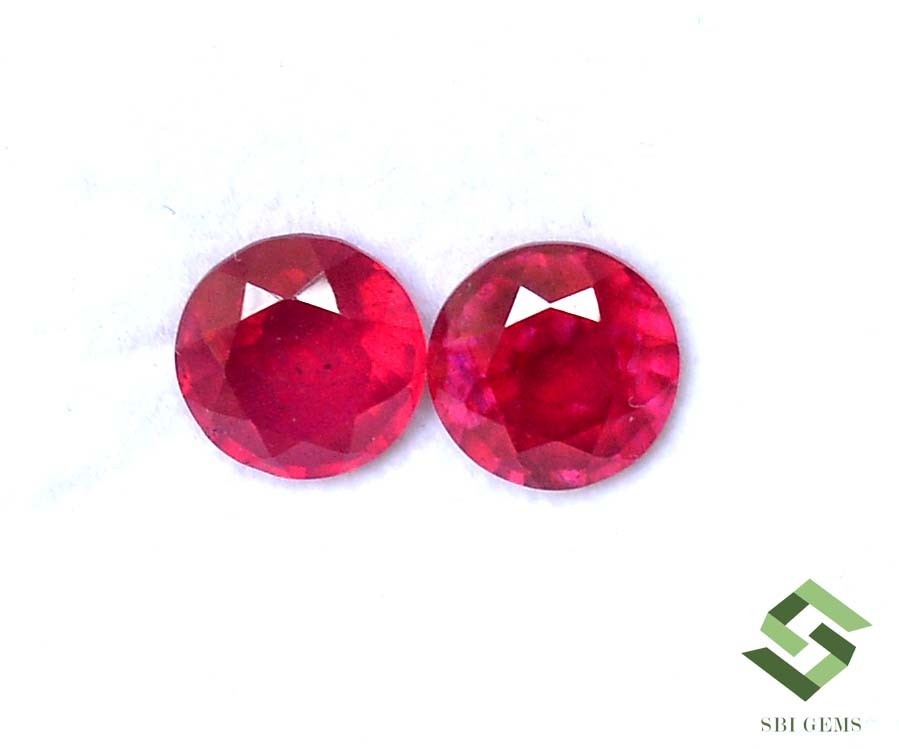 8 mm Natural Ruby Round Cut Pair 5.05 CTS Faceted Loose Gemstones GF