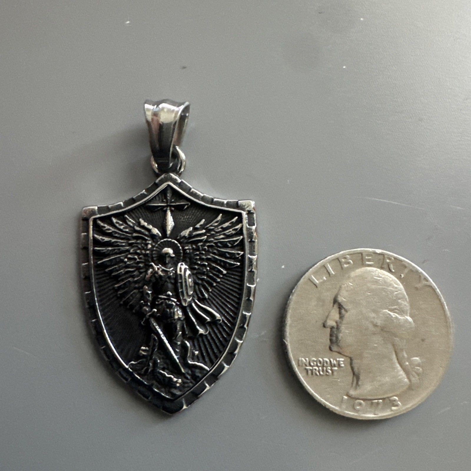 Cross Shield Viking Stainless Steel Pendant 24 Inch Box Chain Warrior Wings Gift