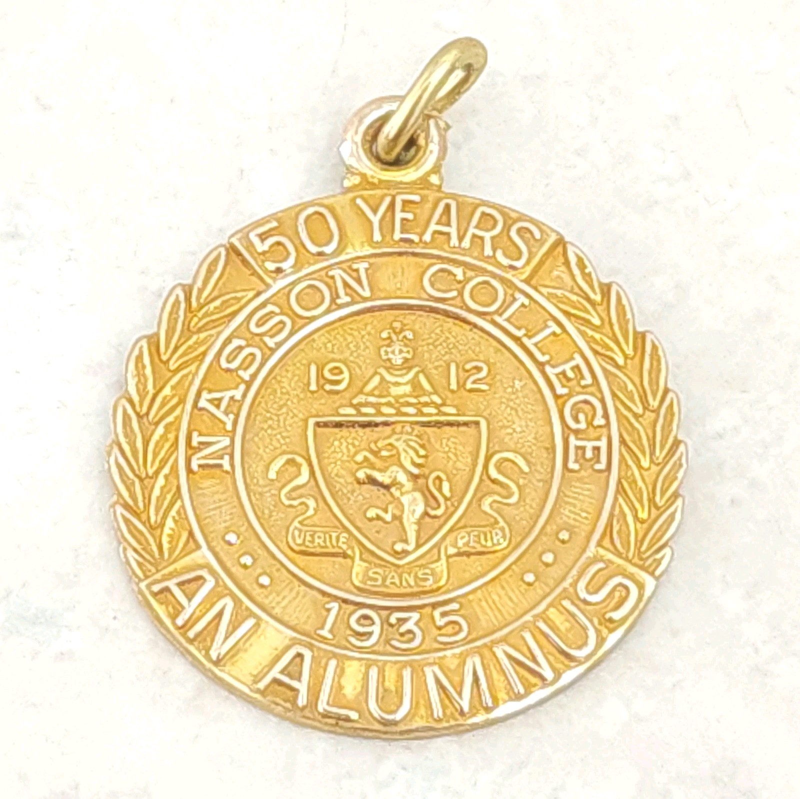 Nasson College 10k Gold Filled Pendant Commemorative Medal 50 Years 1935 Alumnus