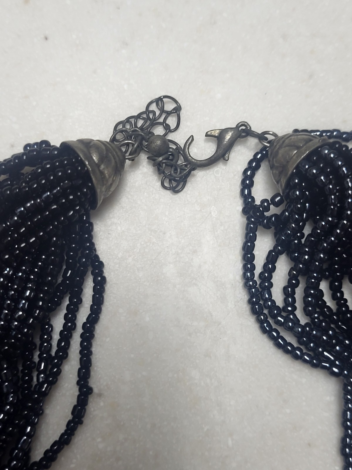 Multiple Strand Seed Bead Necklace Charcoal 16″