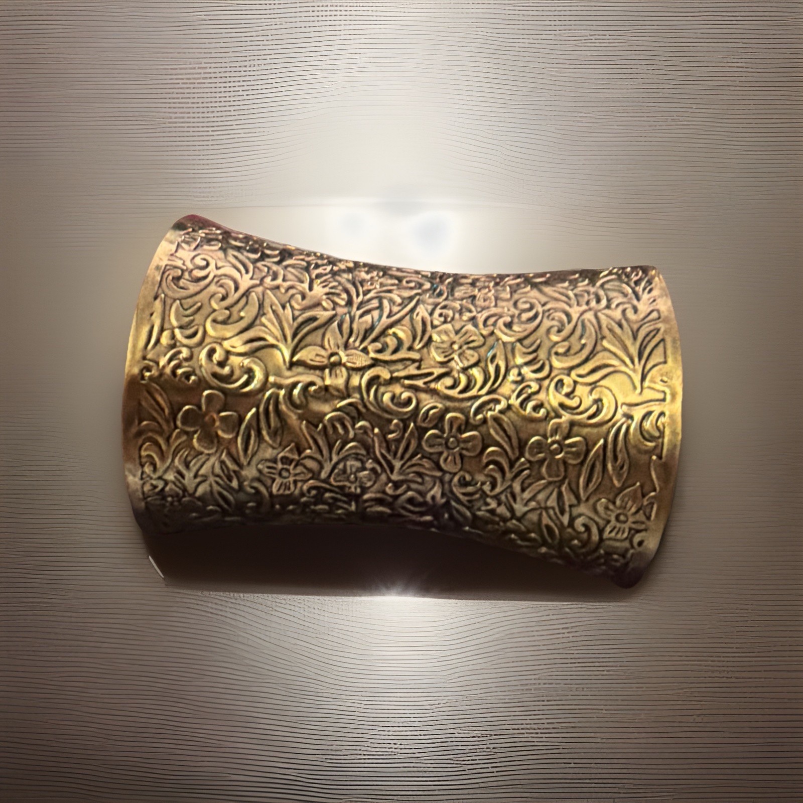 Vintage Elongated Cuff Bracelet Thin Brass Trendy 3.75in Long Floral Style