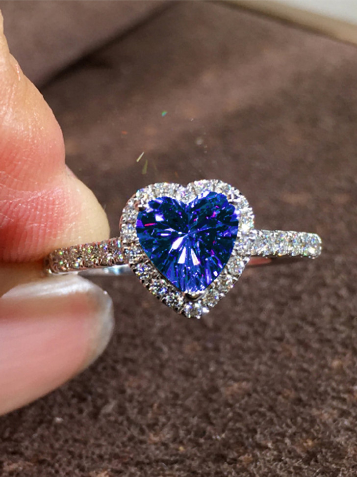 Silver Heart Cut Cubic Zirconia Ring for Women Romantic Engagement Jewelry Gift