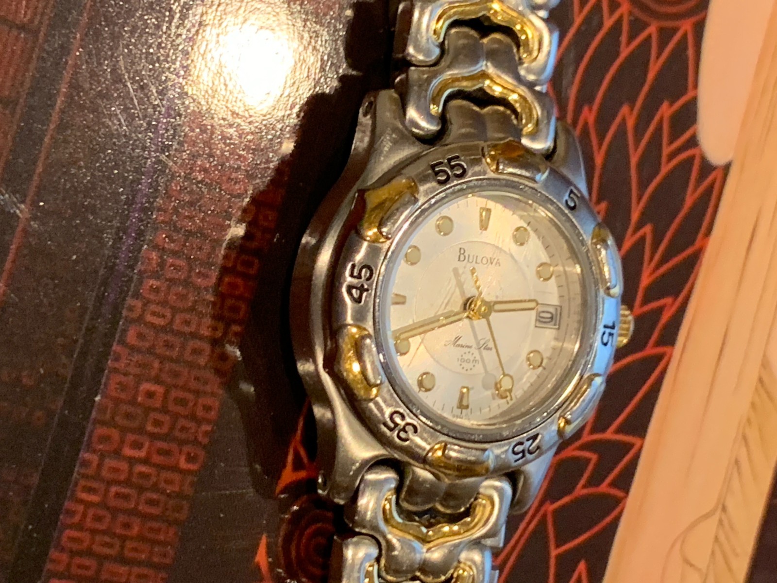 Womens Bulova 28 mm Marine Star Two Tone Quartz Watch, New Battery