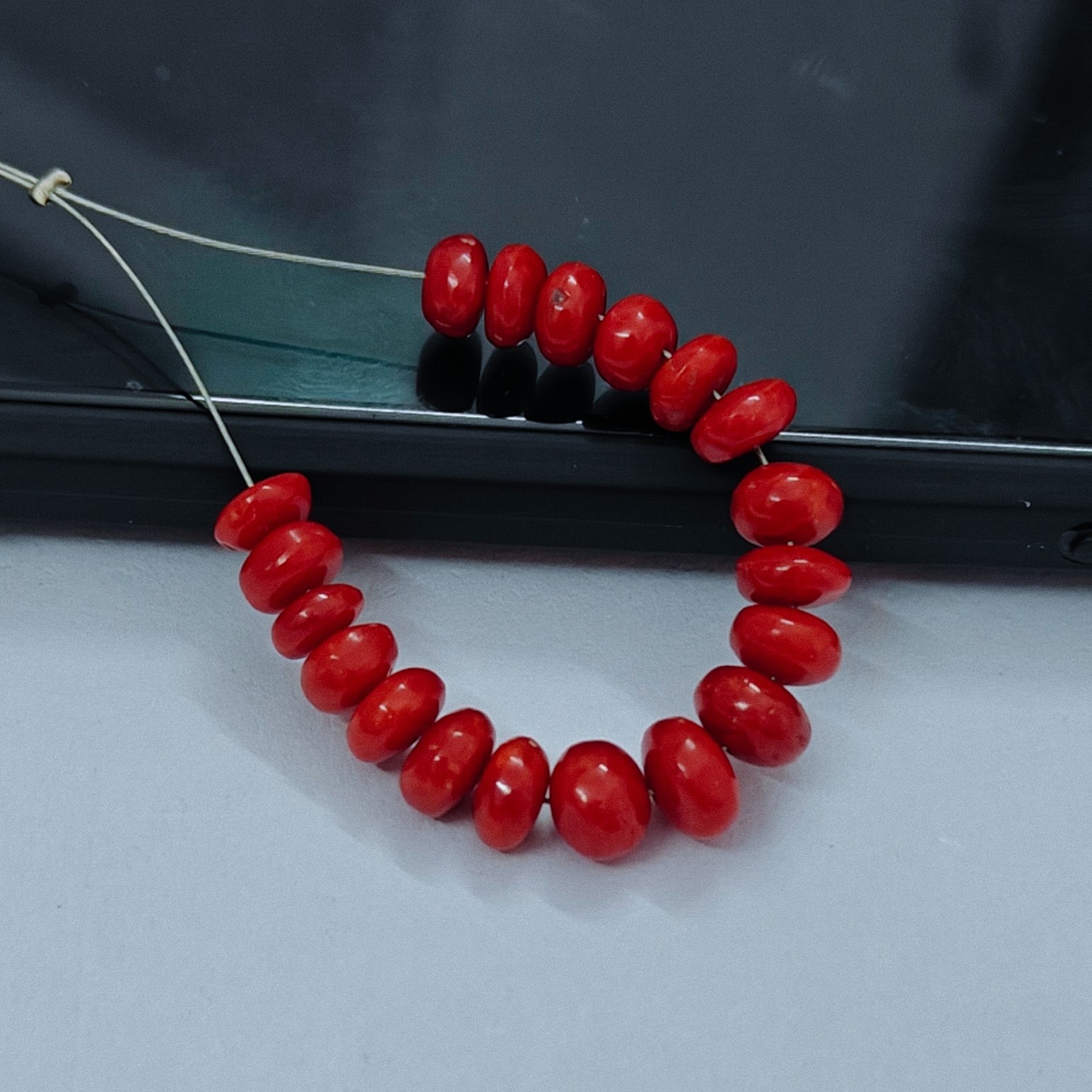 Natural Red Coral Rondelle Beads Loose Gemstone Italian Jewellery Supply 22 Cts