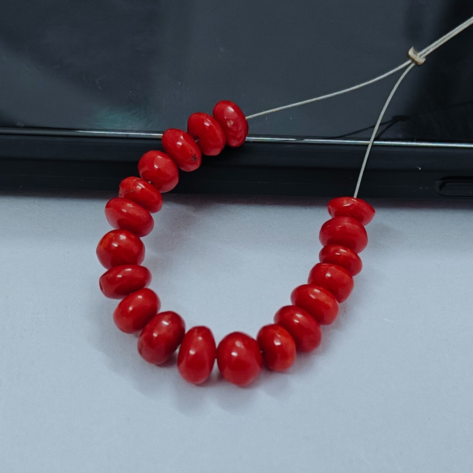 Natural Red Coral Rondelle Beads Loose Gemstone Italian Jewellery Supply 22 Cts