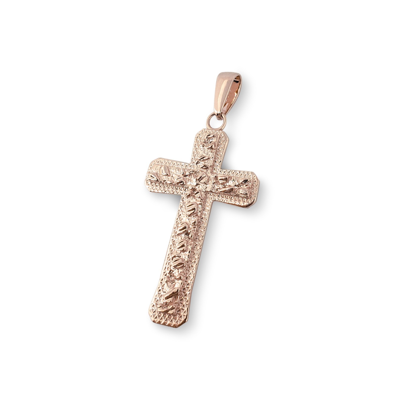 Real 10K Rose Gold Nugget Cross Textured Edge Mens Diamond Cut Pendant All Sizes