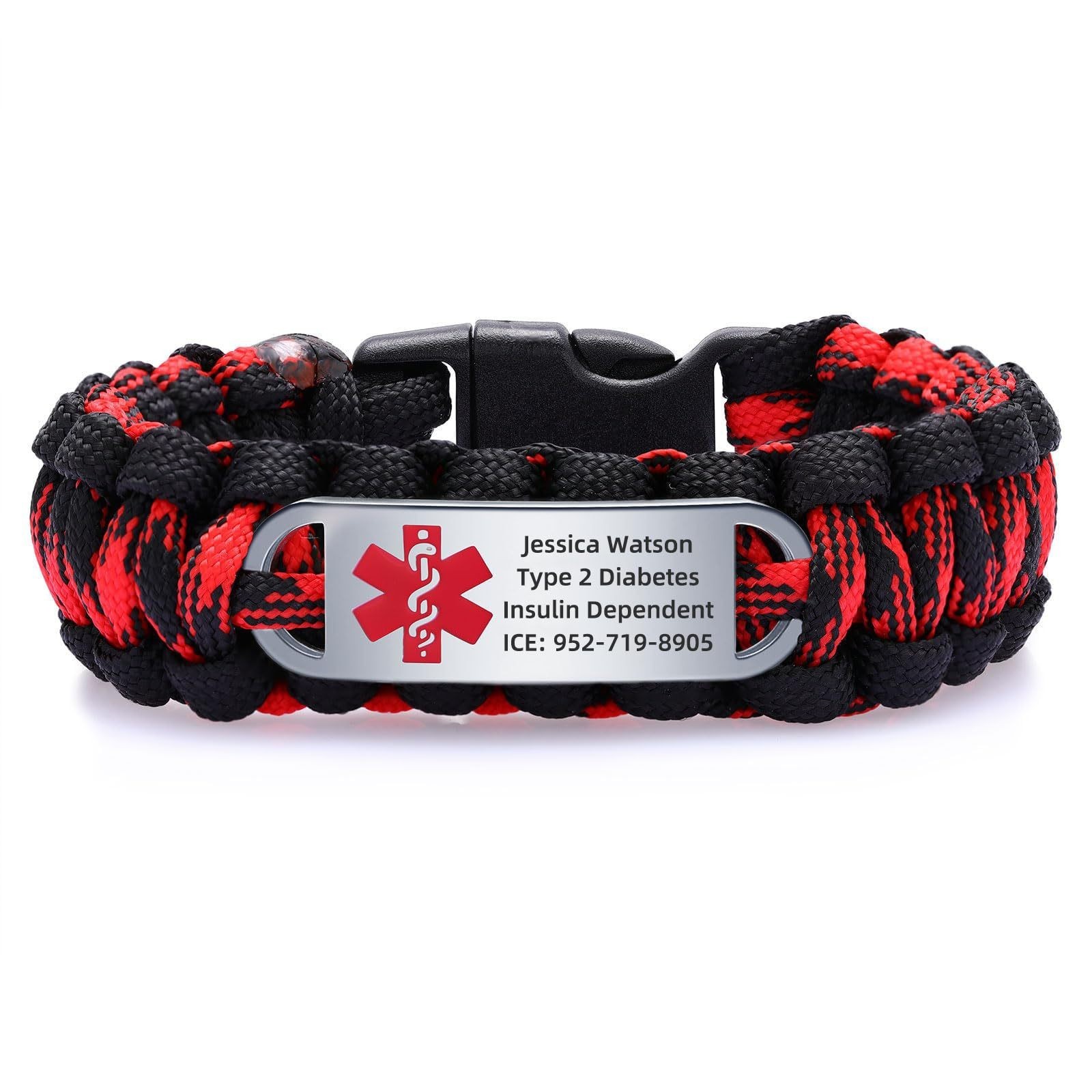 Free Engraving Medical ID Bracelet Paracord Stainless Steel Emergency Wristband