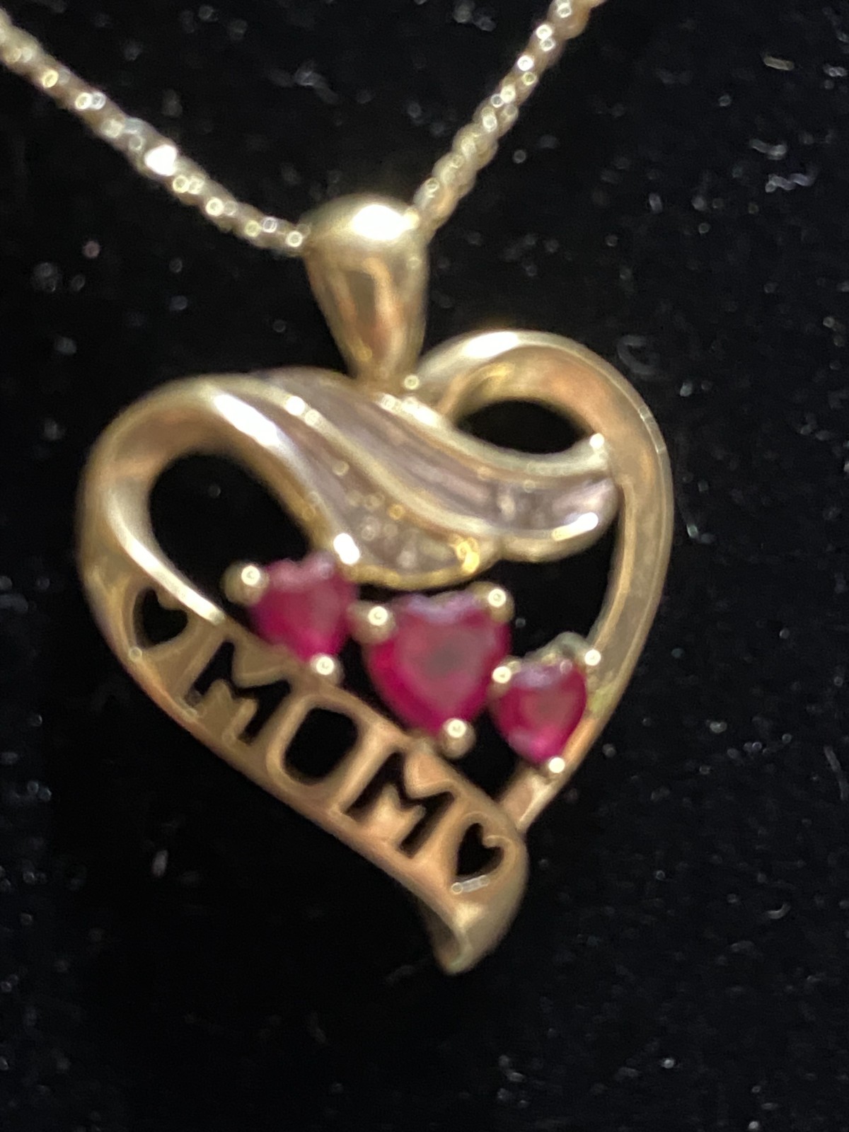10K Gold MOM Heart Pendant Ruby Stone Charm on 20″ Gold Plated 925 Italy Chain