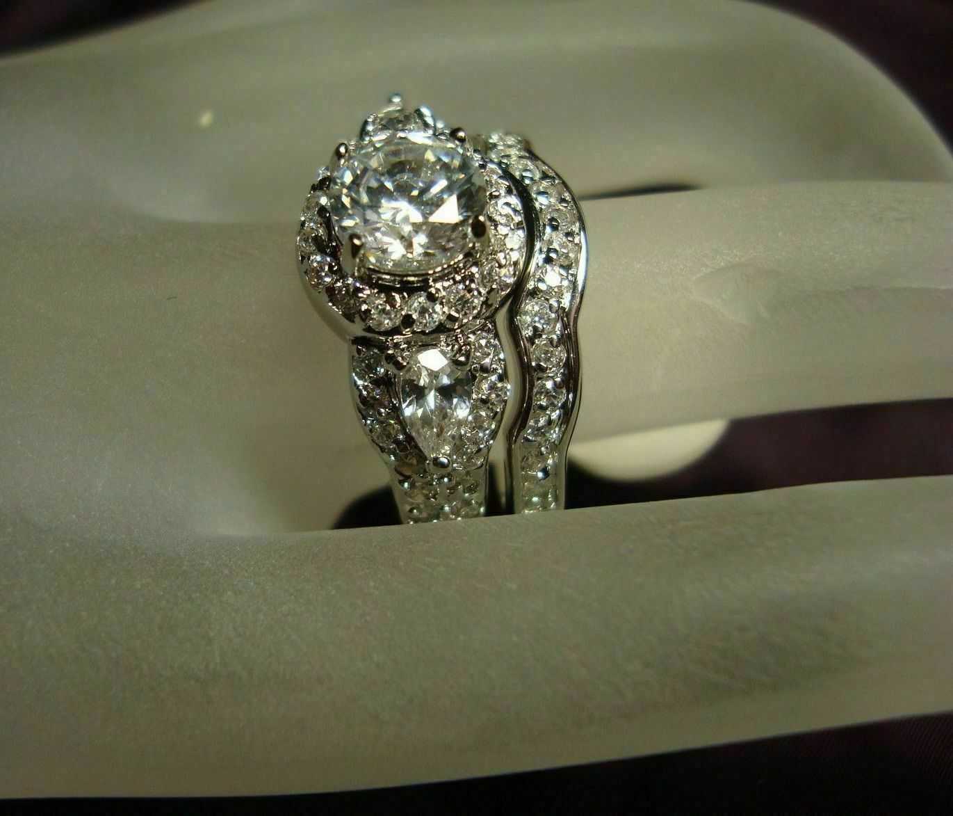 3.29Ct Round Cut Moissanite Engagement Wedding Bridal Ring Set 14K White Gold