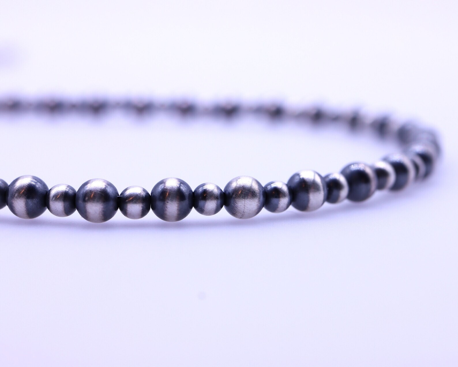 3mm & 4mm Navajo Pearls Necklace, Sterling Silver Beads, Modern Layering Choker