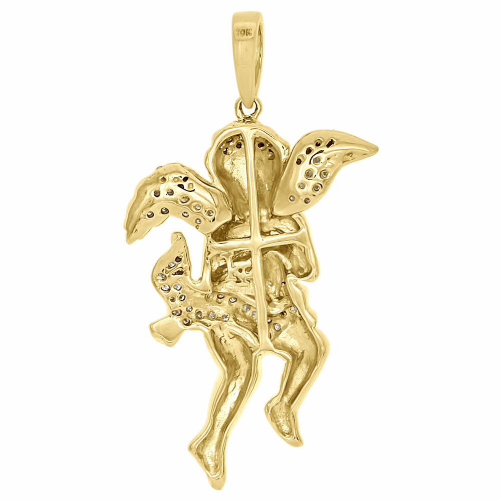 10K Yellow Gold Genuine Round Diamond Praying Angel Wings Pendant Charm 0.43 Ct.