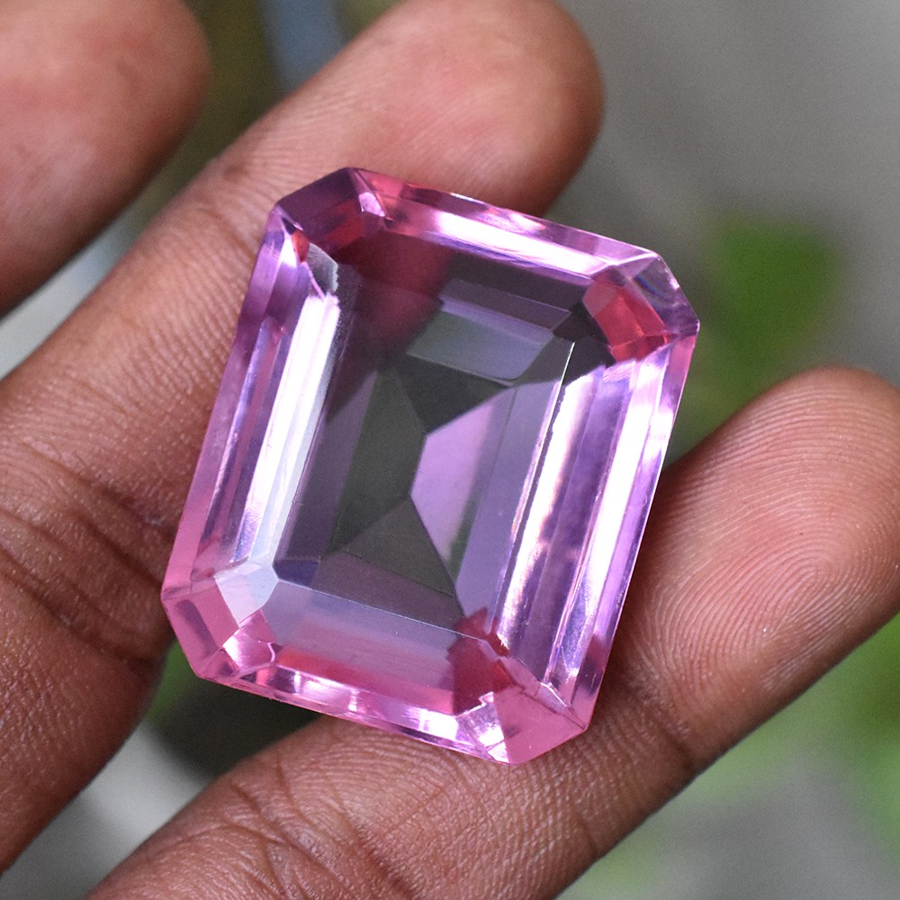 BEAUTIFUL Brazilian NATURAL Pink Topaz 84Ct Emerald Cut CERTIFIED Loose Gemstone