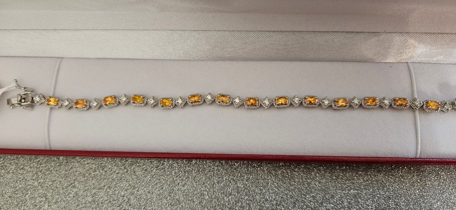 Spessartine Garnet & Zircon bracelet in platinum over sterling silver 7.0″